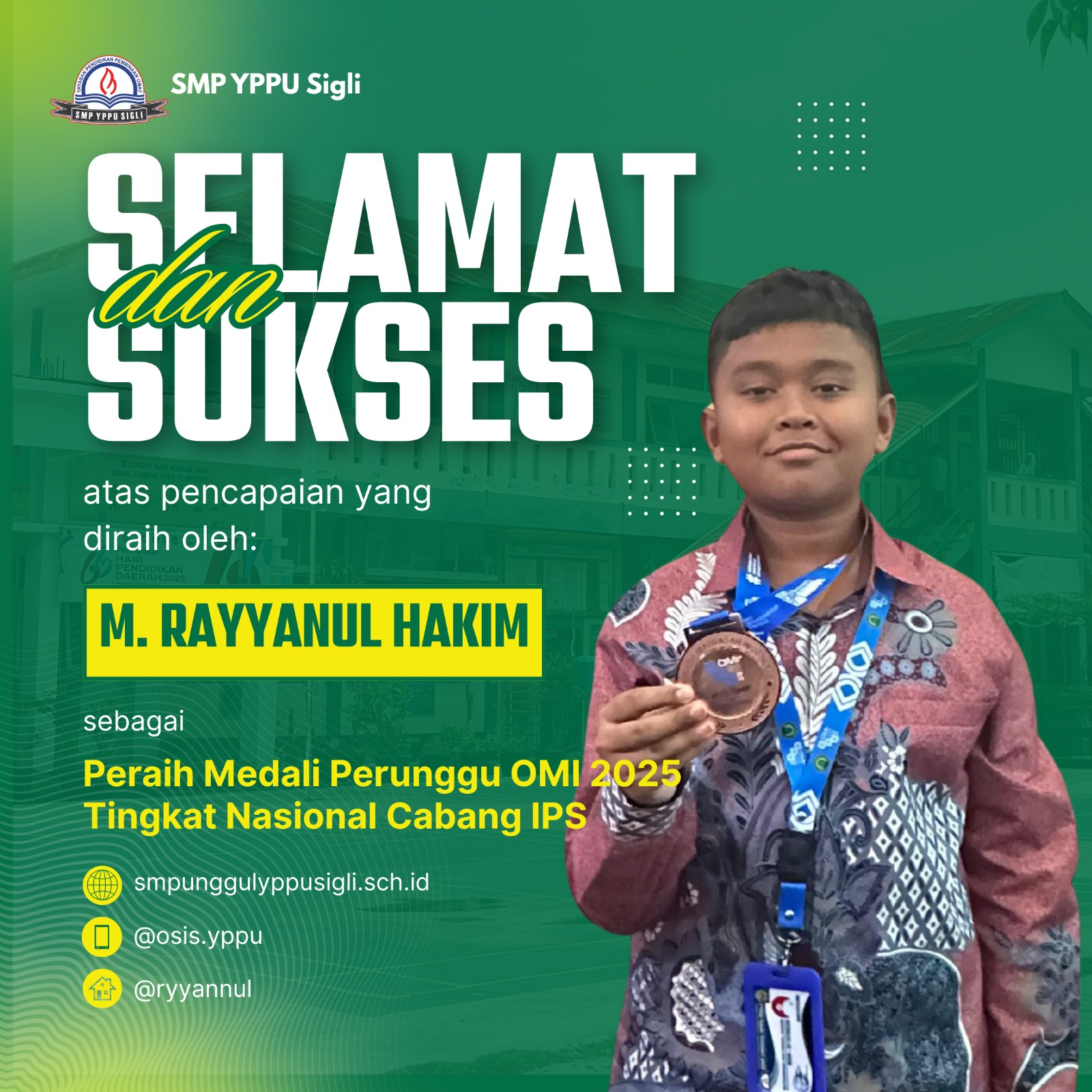 Siswa SMP YPPU Sigli, Raih Juara 3 Nasional IPS OMI 2025